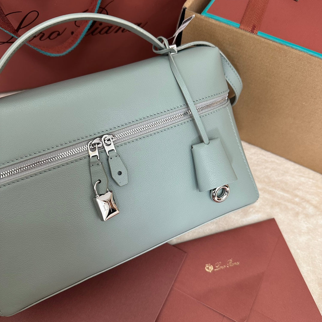 LORO PIANA EXTRA BAG L27 IN POWDER BLUE SMOOTH CALFSKIN