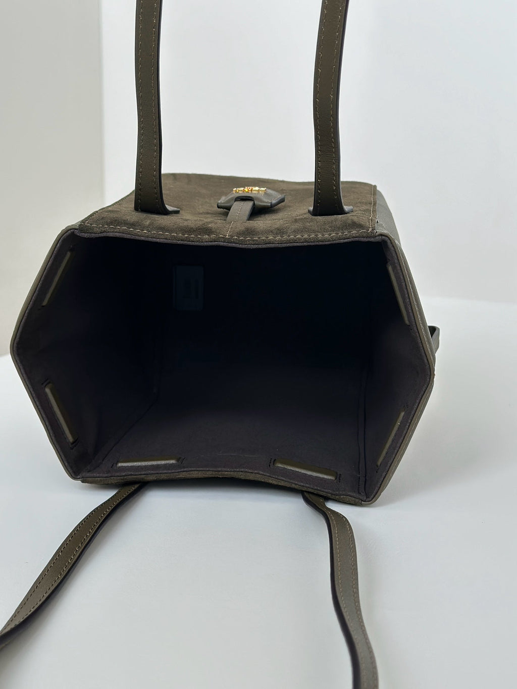FENDI ORIGAMI MINI 19 IN ARMY GREEN LAMBSKIN AND SUEDE