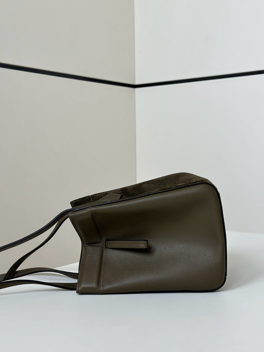 FENDI ORIGAMI MINI 19 IN ARMY GREEN LAMBSKIN AND SUEDE