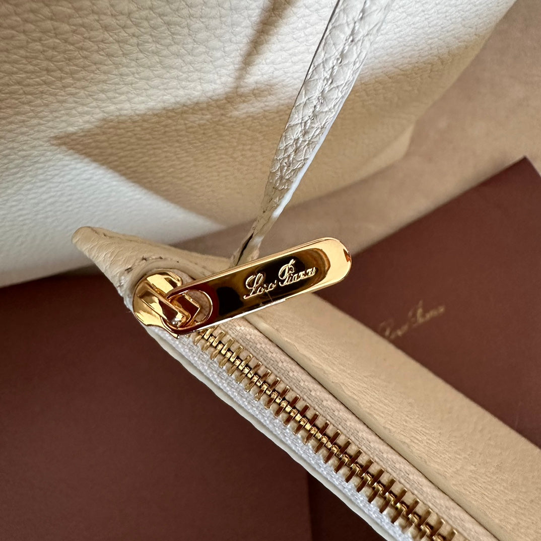 LORO PIANA MEDIUM 36 BAG IN WHITE MIX BRONZE BROWN CALFSKIN WITH GOLD HARDWARE
