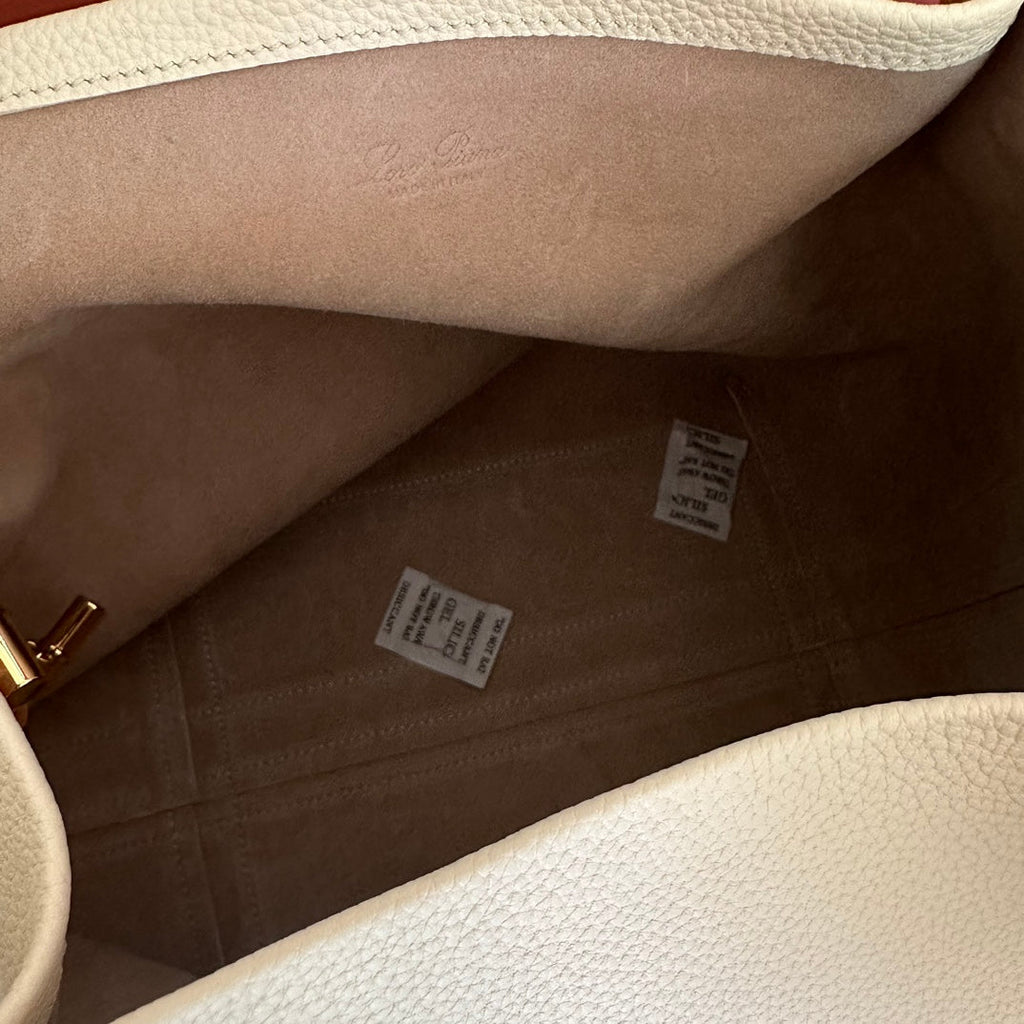 LORO PIANA MEDIUM 36 BAG IN WHITE MIX BRONZE BROWN CALFSKIN WITH GOLD HARDWARE