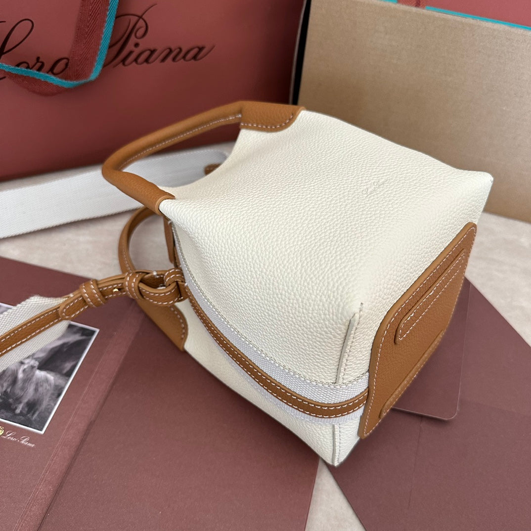 LORO PIANA MICRO BALE BAG IN WHITE MIX BRONZE BROWN CALFSKIN