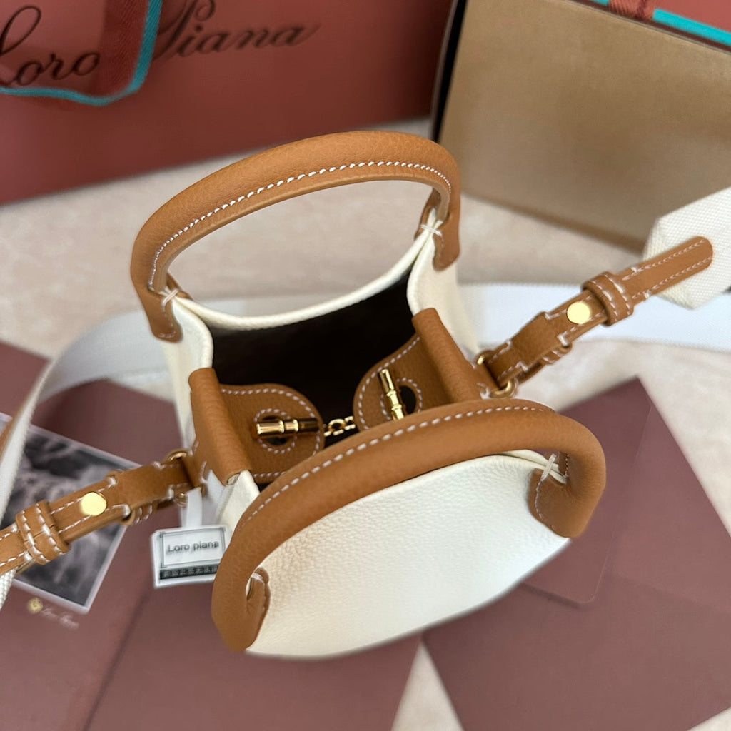 LORO PIANA MICRO BALE BAG IN WHITE MIX BRONZE BROWN CALFSKIN