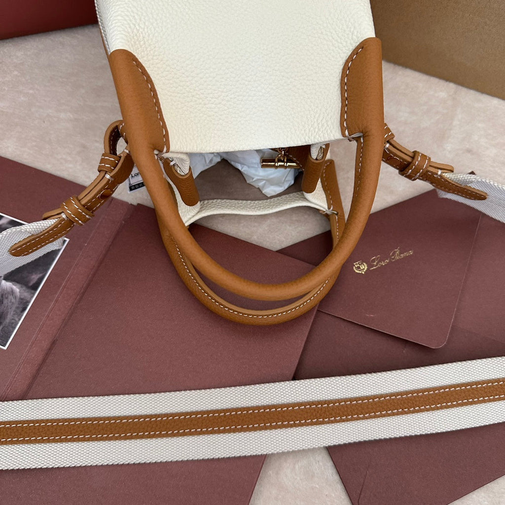 LORO PIANA MICRO BALE BAG IN WHITE MIX BRONZE BROWN CALFSKIN