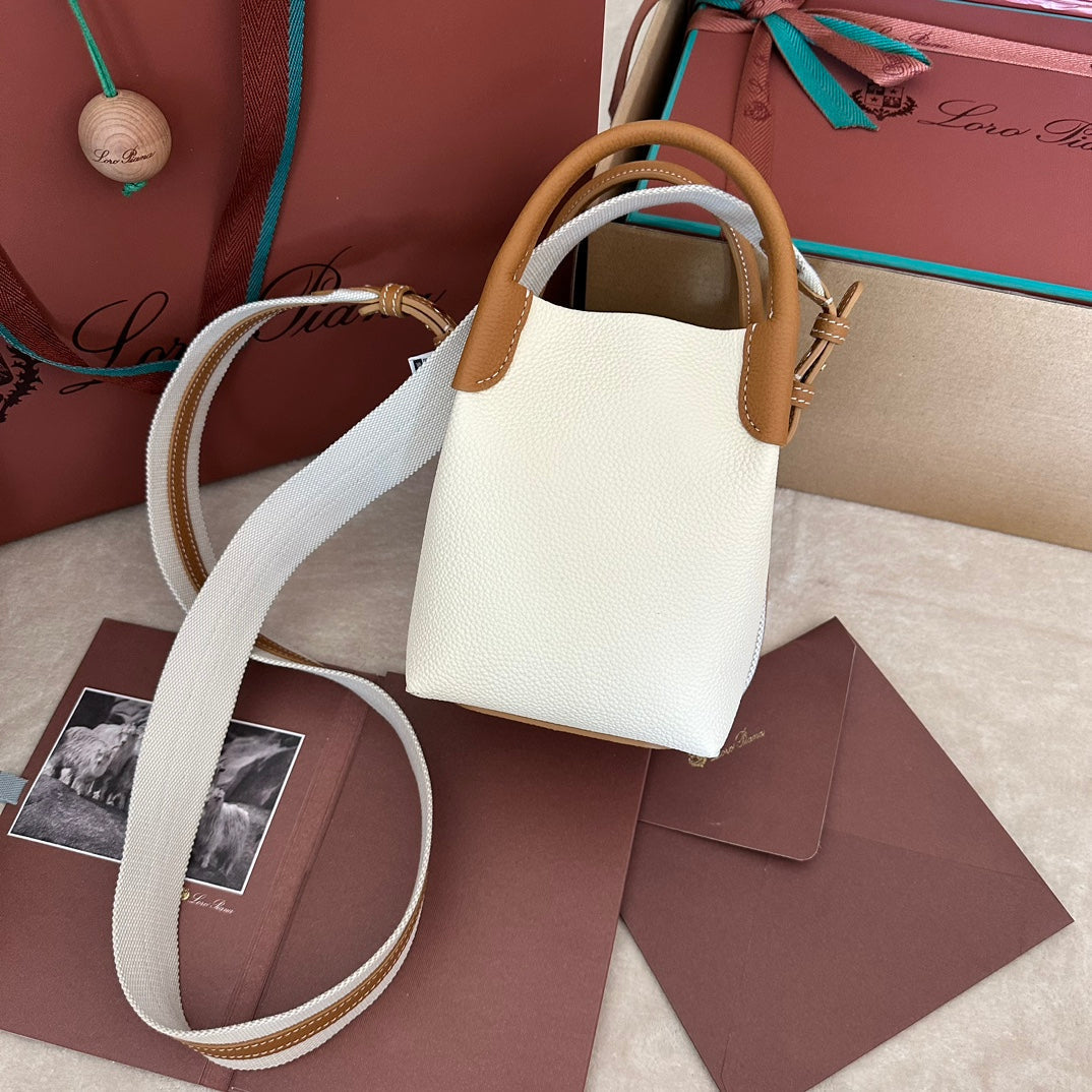 LORO PIANA MICRO BALE BAG IN WHITE MIX BRONZE BROWN CALFSKIN