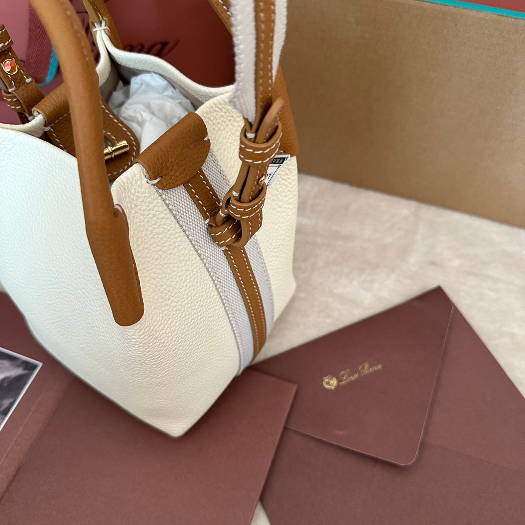 LORO PIANA MICRO BALE BAG IN WHITE MIX BRONZE BROWN CALFSKIN