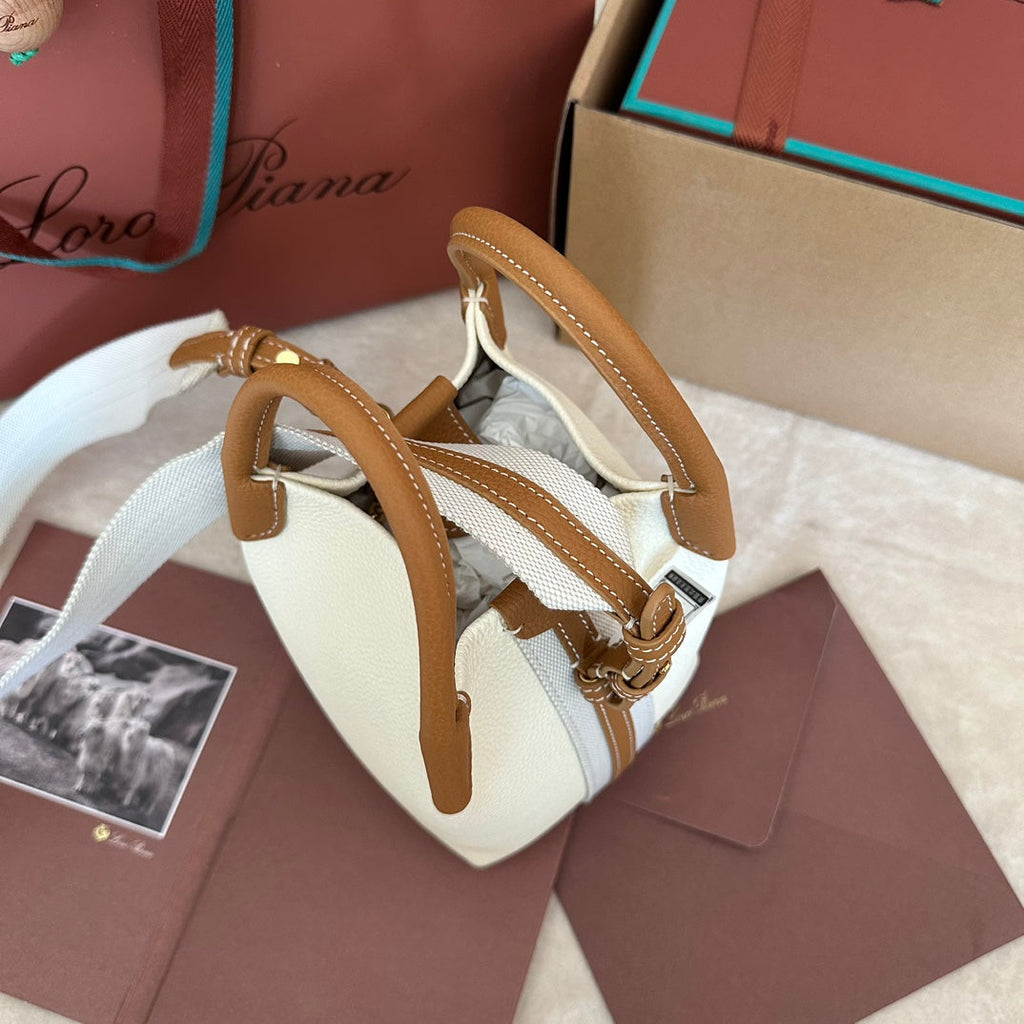 LORO PIANA MICRO BALE BAG IN WHITE MIX BRONZE BROWN CALFSKIN