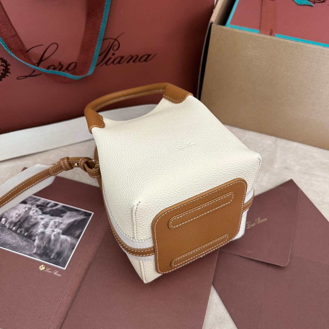 LORO PIANA MICRO BALE BAG IN WHITE MIX BRONZE BROWN CALFSKIN