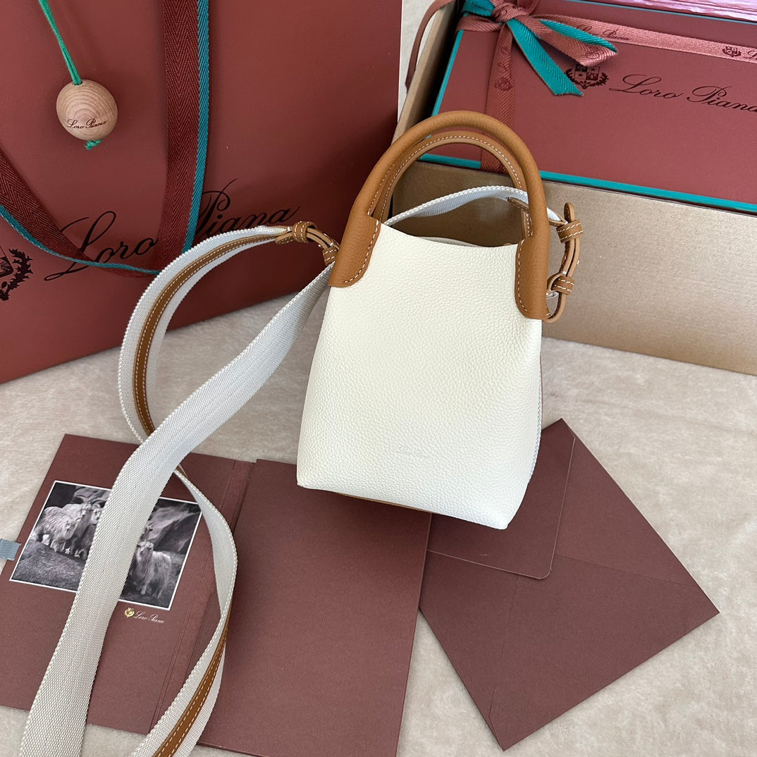 LORO PIANA MICRO BALE BAG IN WHITE MIX BRONZE BROWN CALFSKIN