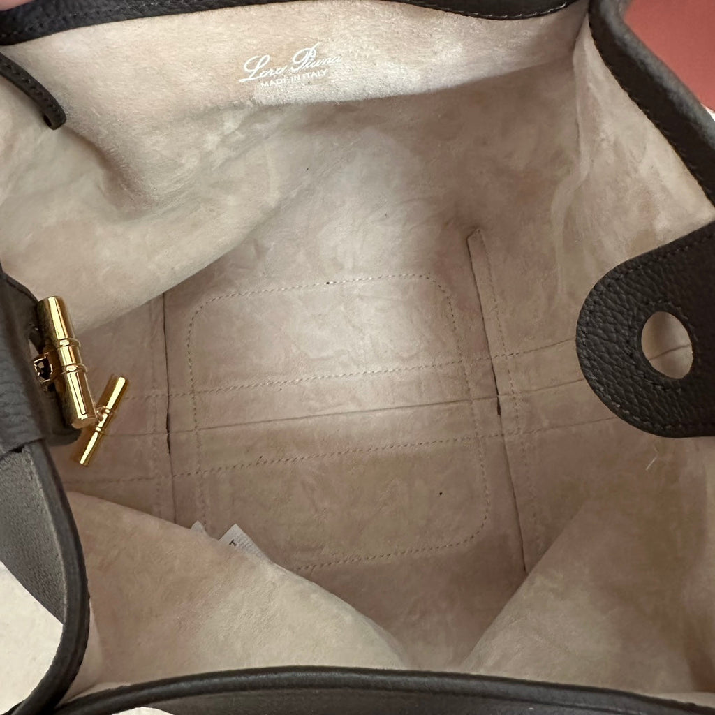 LORO PIANA SMALL 21 BALE BAG IN DARK BROWN GRAINED CALFSKIN