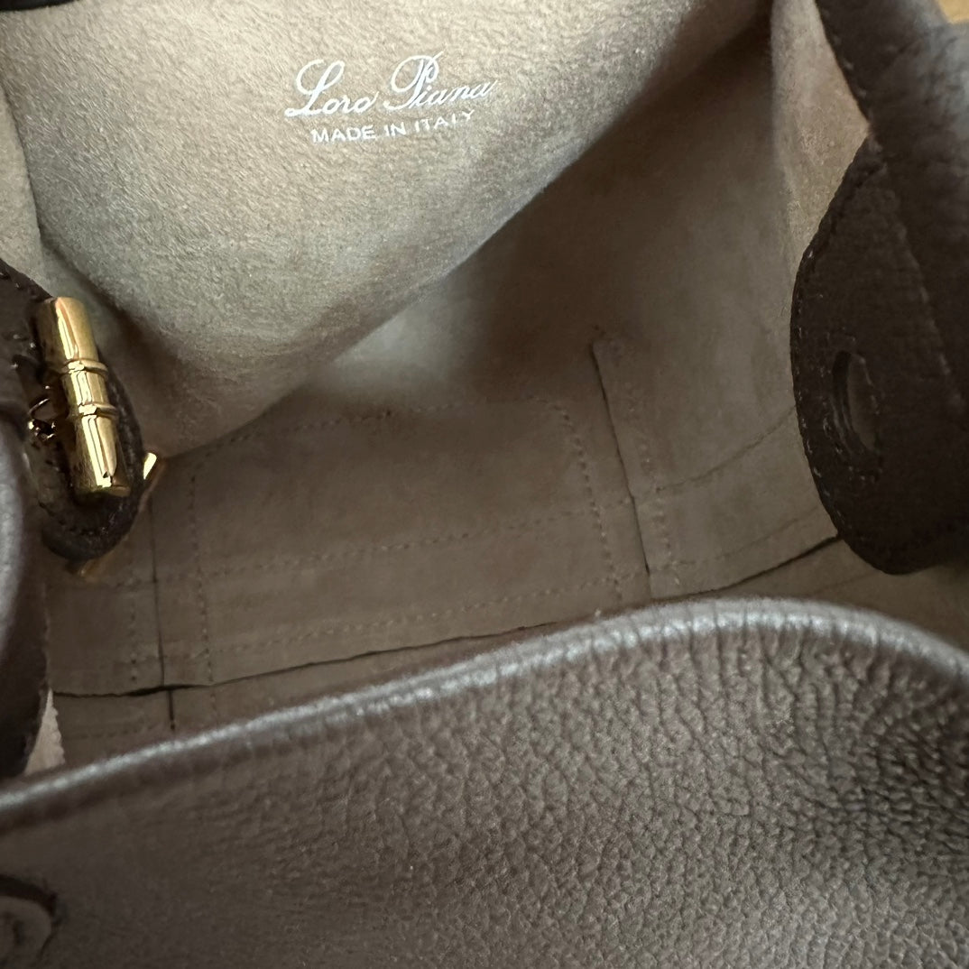 LORO PIANA MICRO BALE BAG IN CHOCOLATE BROWN CALFSKIN