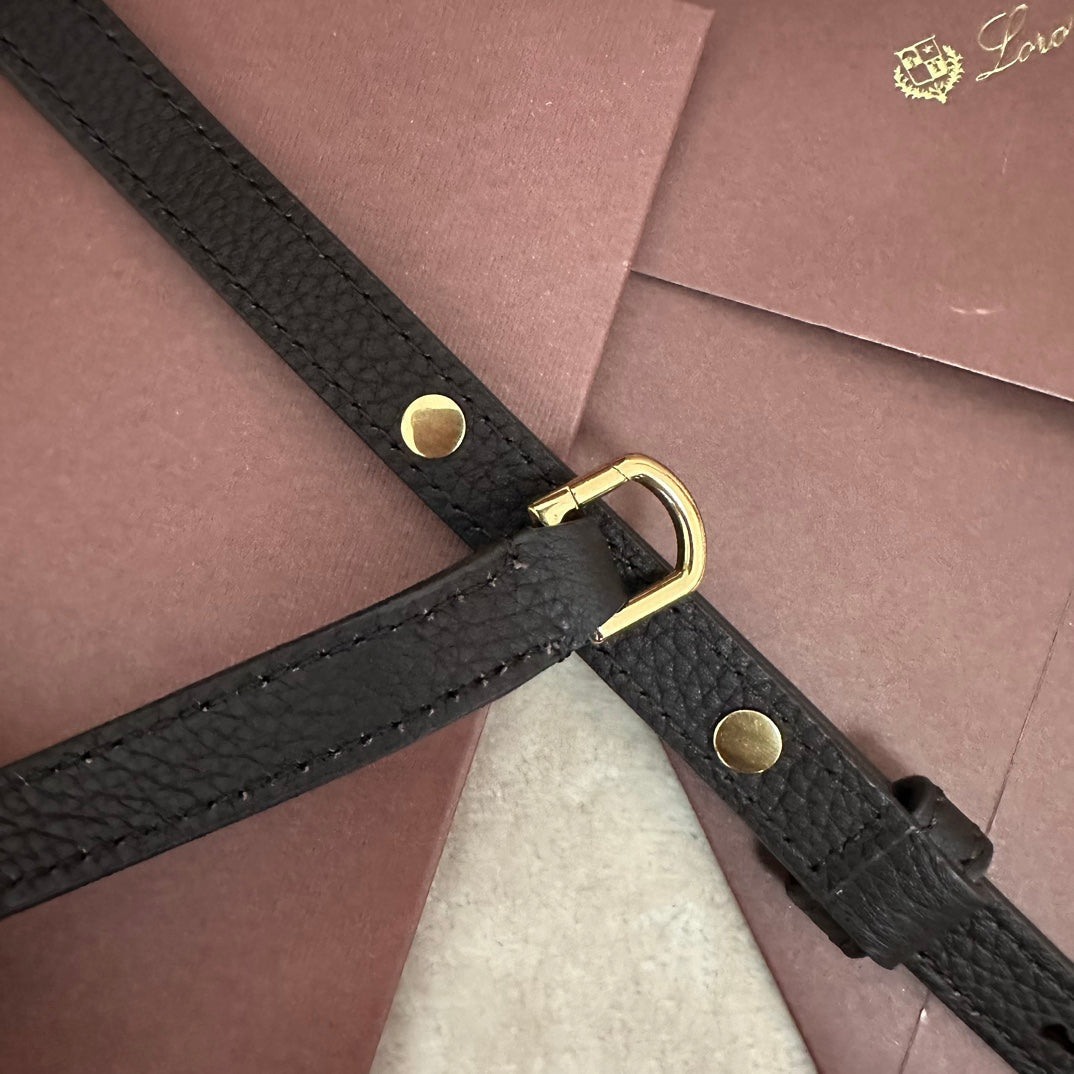 LORO PIANA EXTRA POCKET L19 IN DARK BROWN CALFSKIN WITH GOLD HARDWARE