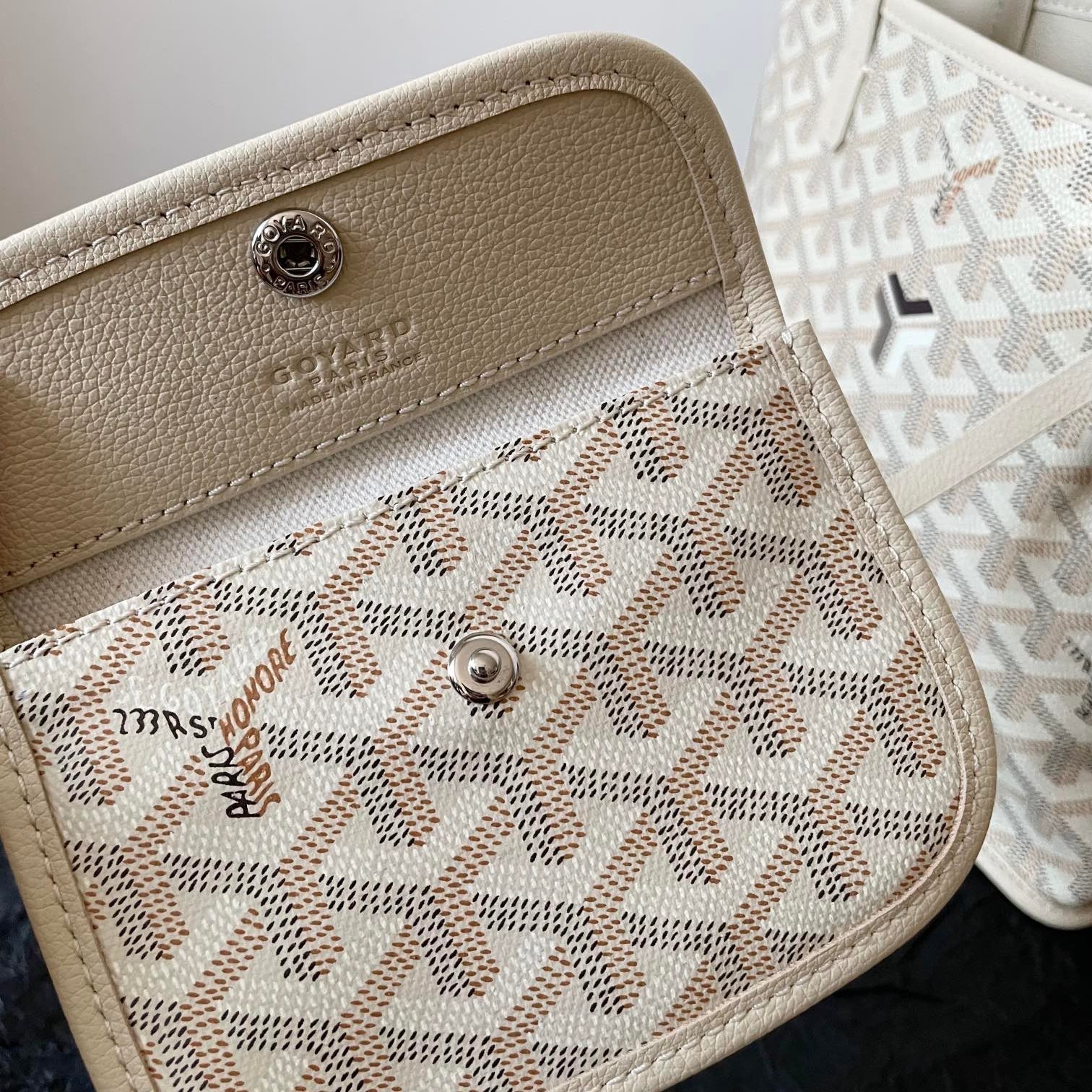 GOYARD ANJOU MINI BAG 20 IN BEIGE GOYARDINE CANVAS AND CALFSKIN