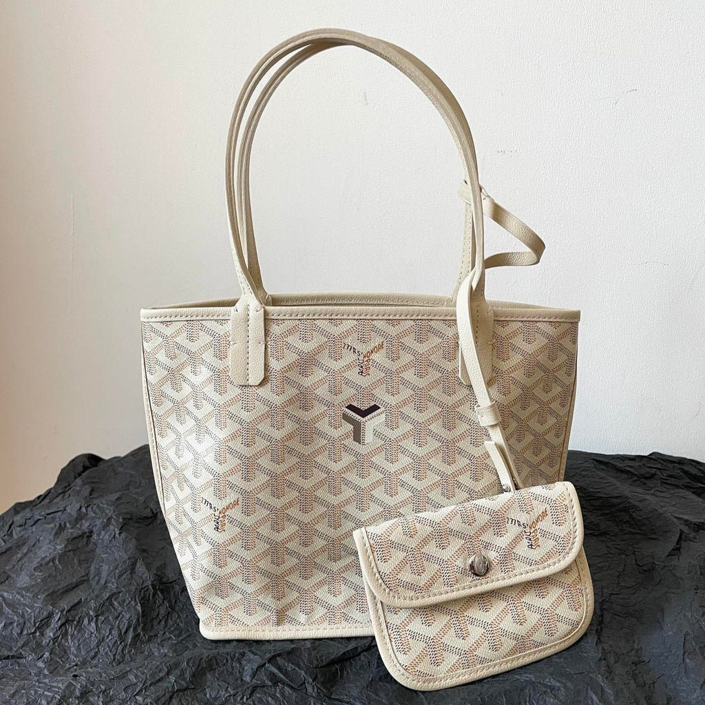 GOYARD ANJOU MINI BAG 20 IN BEIGE GOYARDINE CANVAS AND CALFSKIN