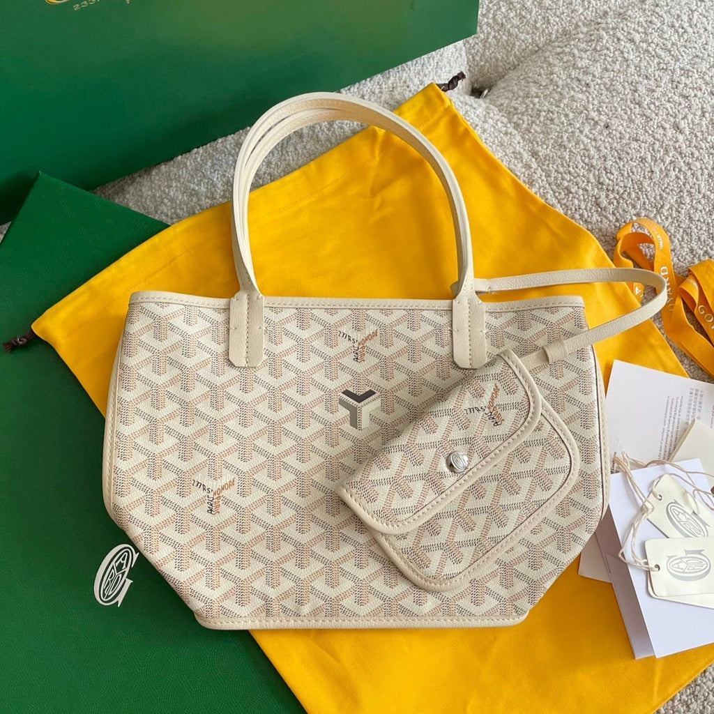 GOYARD ANJOU MINI BAG 20 IN BEIGE GOYARDINE CANVAS AND CALFSKIN