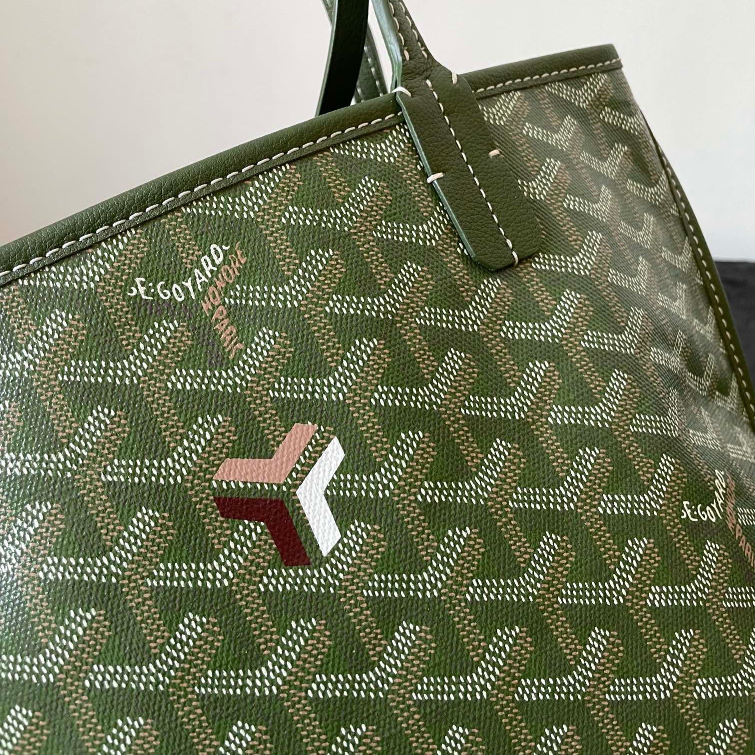 GOYARD ANJOU MINI BAG 20 IN WOODLAND GREEN GOYARDINE CANVAS AND CALFSKIN
