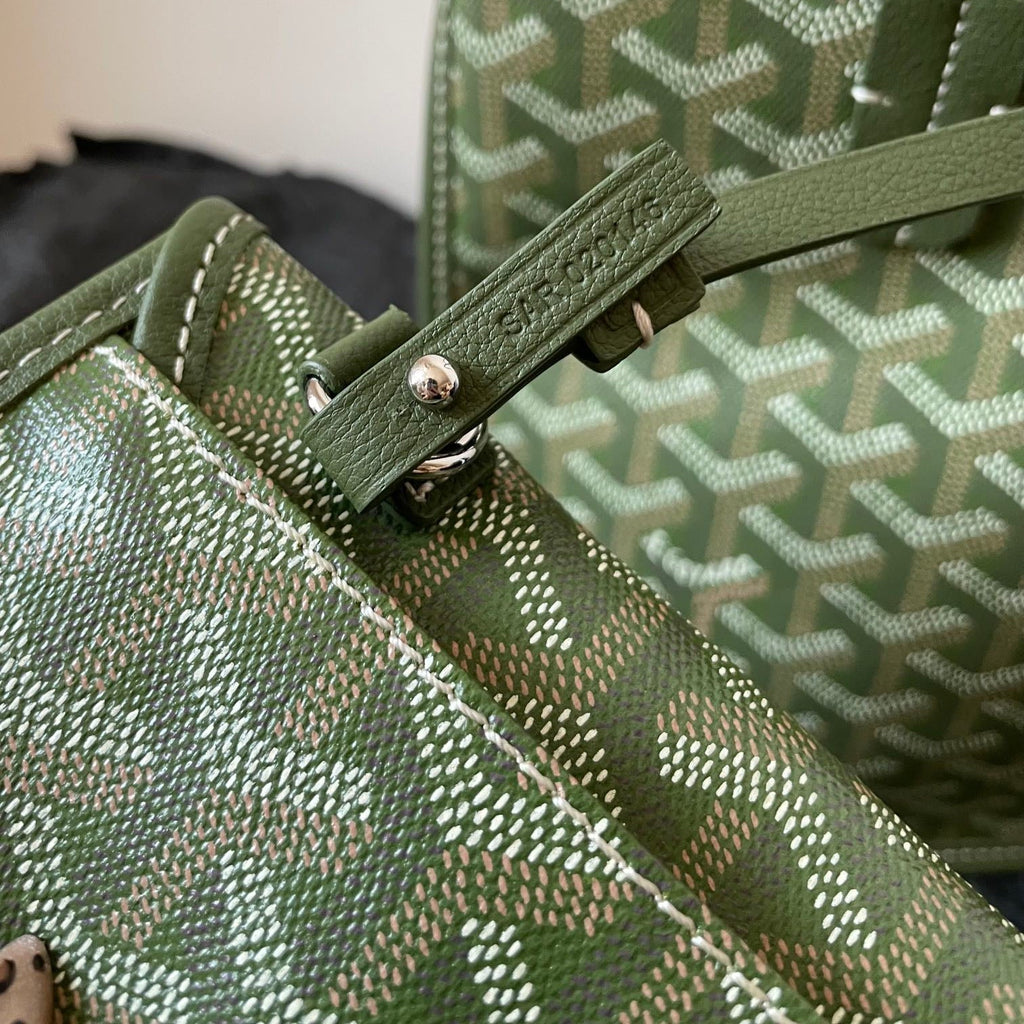 GOYARD ANJOU MINI BAG 20 IN WOODLAND GREEN GOYARDINE CANVAS AND CALFSKIN