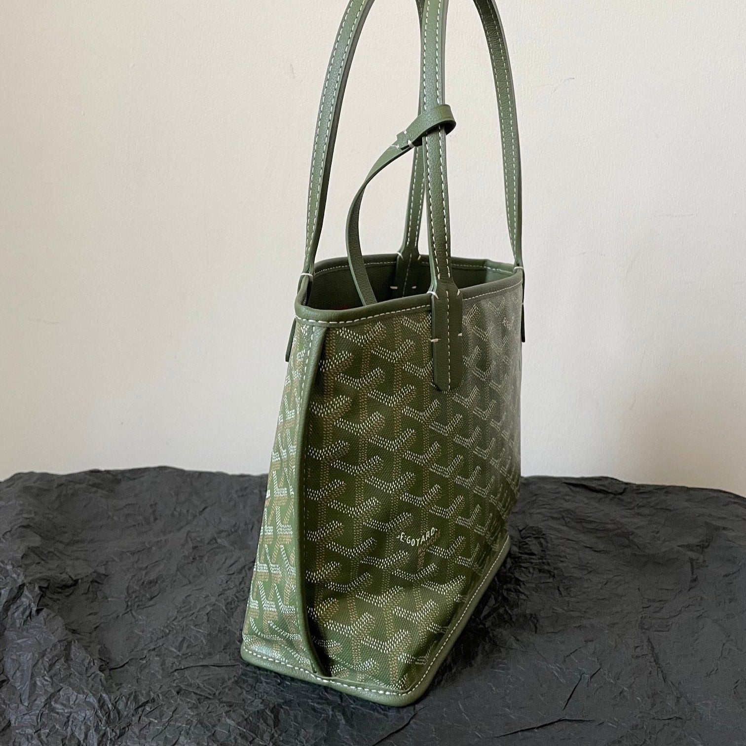 GOYARD ANJOU MINI BAG 20 IN WOODLAND GREEN GOYARDINE CANVAS AND CALFSKIN