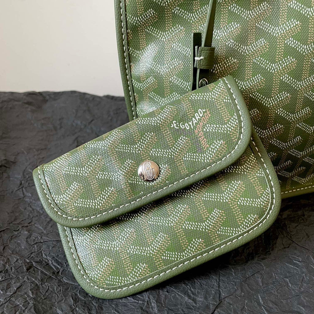GOYARD ANJOU MINI BAG 20 IN WOODLAND GREEN GOYARDINE CANVAS AND CALFSKIN