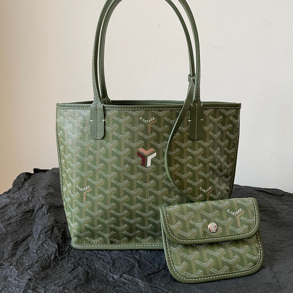 GOYARD ANJOU MINI BAG 20 IN WOODLAND GREEN GOYARDINE CANVAS AND CALFSKIN