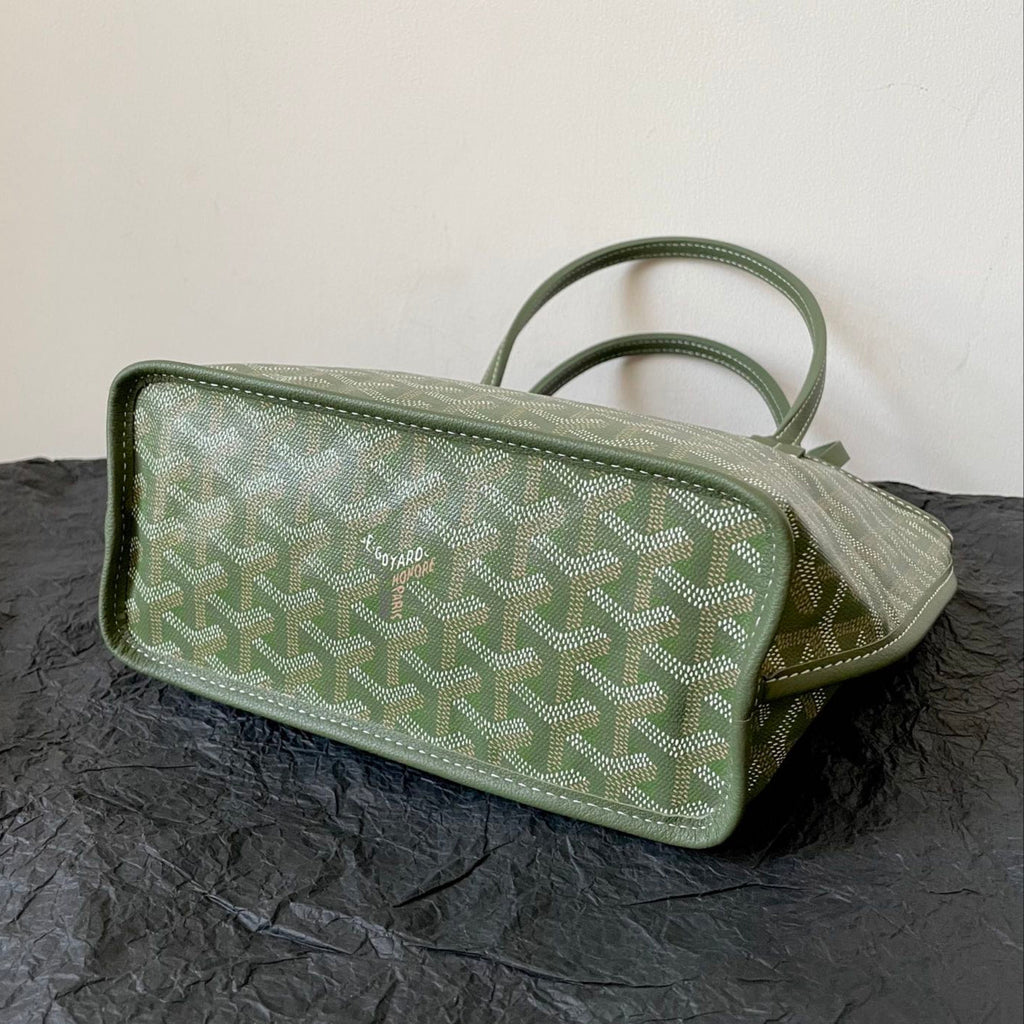 GOYARD ANJOU MINI BAG 20 IN WOODLAND GREEN GOYARDINE CANVAS AND CALFSKIN