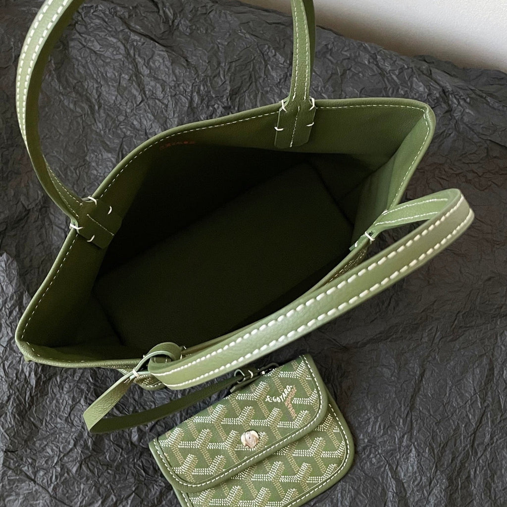 GOYARD ANJOU MINI BAG 20 IN WOODLAND GREEN GOYARDINE CANVAS AND CALFSKIN