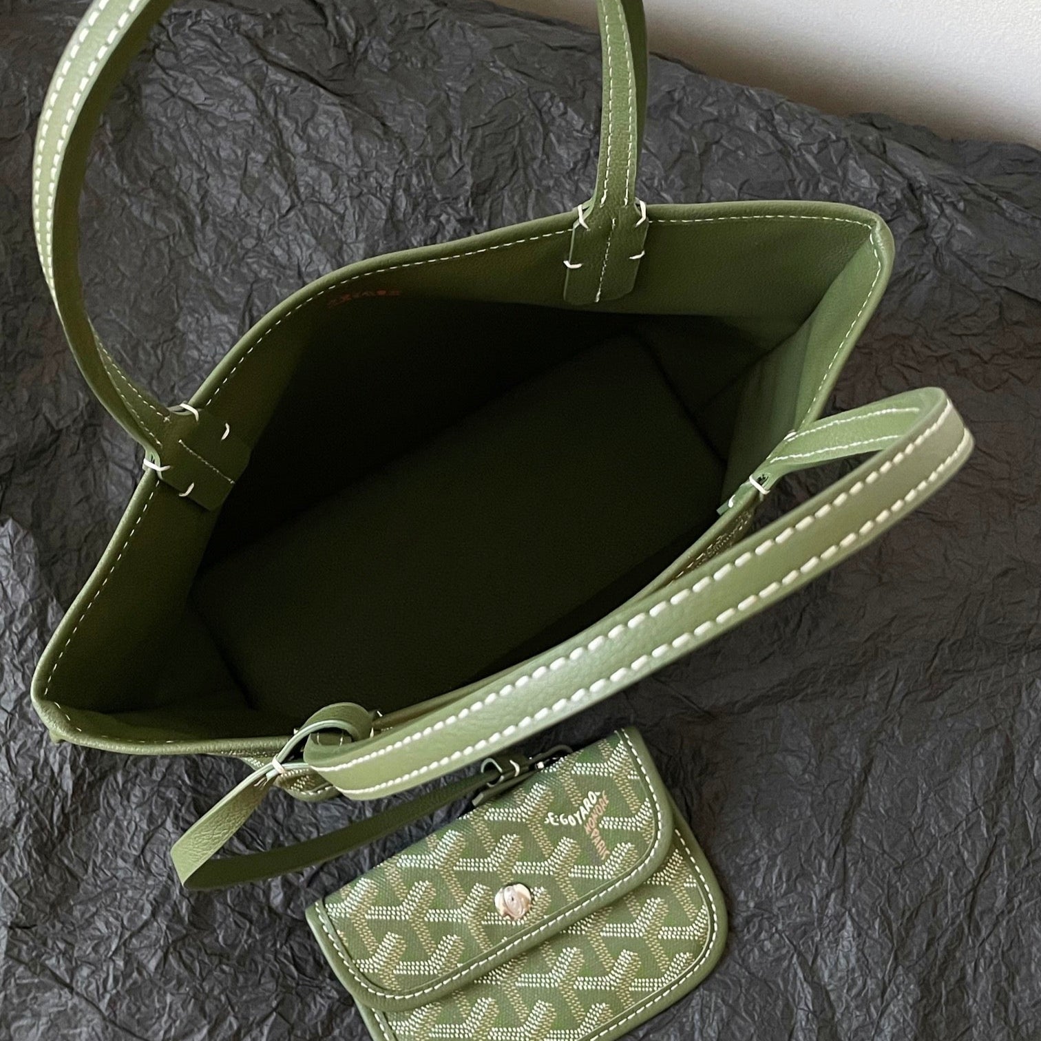 GOYARD ANJOU MINI BAG 20 IN WOODLAND GREEN GOYARDINE CANVAS AND CALFSKIN