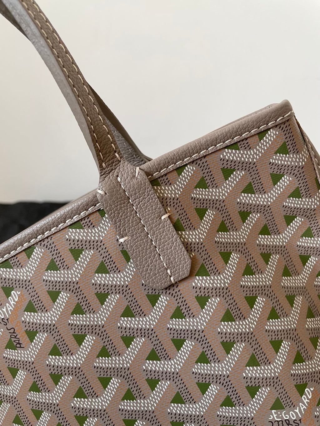 GOYARD ANJOU MINI BAG 20 IN GREY MIX GREEN GOYARDINE CANVAS AND CALFSKIN
