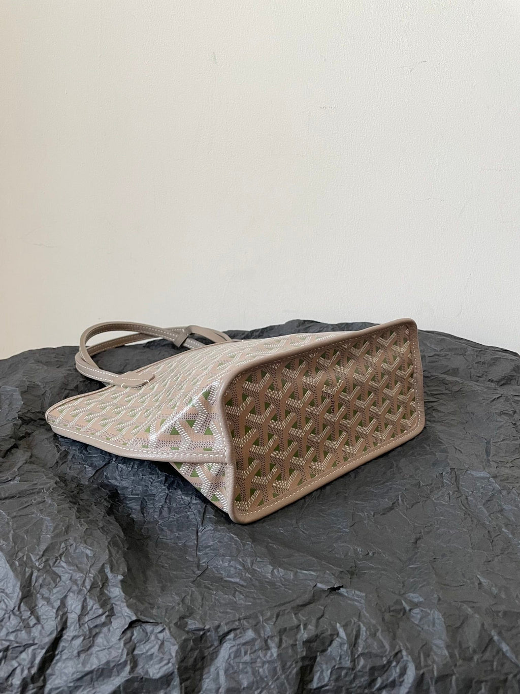 GOYARD ANJOU MINI BAG 20 IN GREY MIX GREEN GOYARDINE CANVAS AND CALFSKIN
