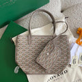 GOYARD ANJOU MINI BAG 20 IN GREY MIX GREEN GOYARDINE CANVAS AND CALFSKIN