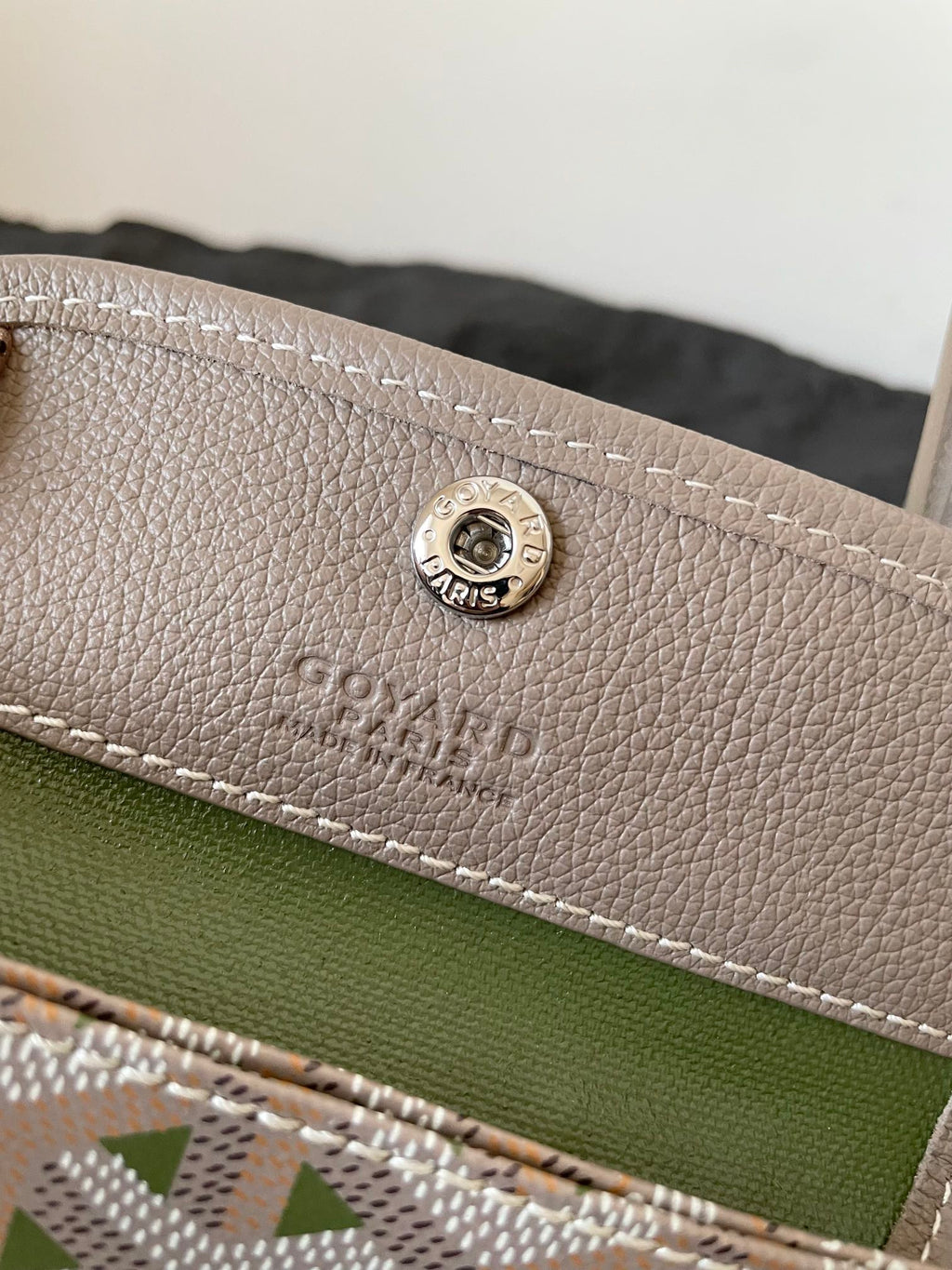GOYARD ANJOU MINI BAG 20 IN GREY MIX GREEN GOYARDINE CANVAS AND CALFSKIN