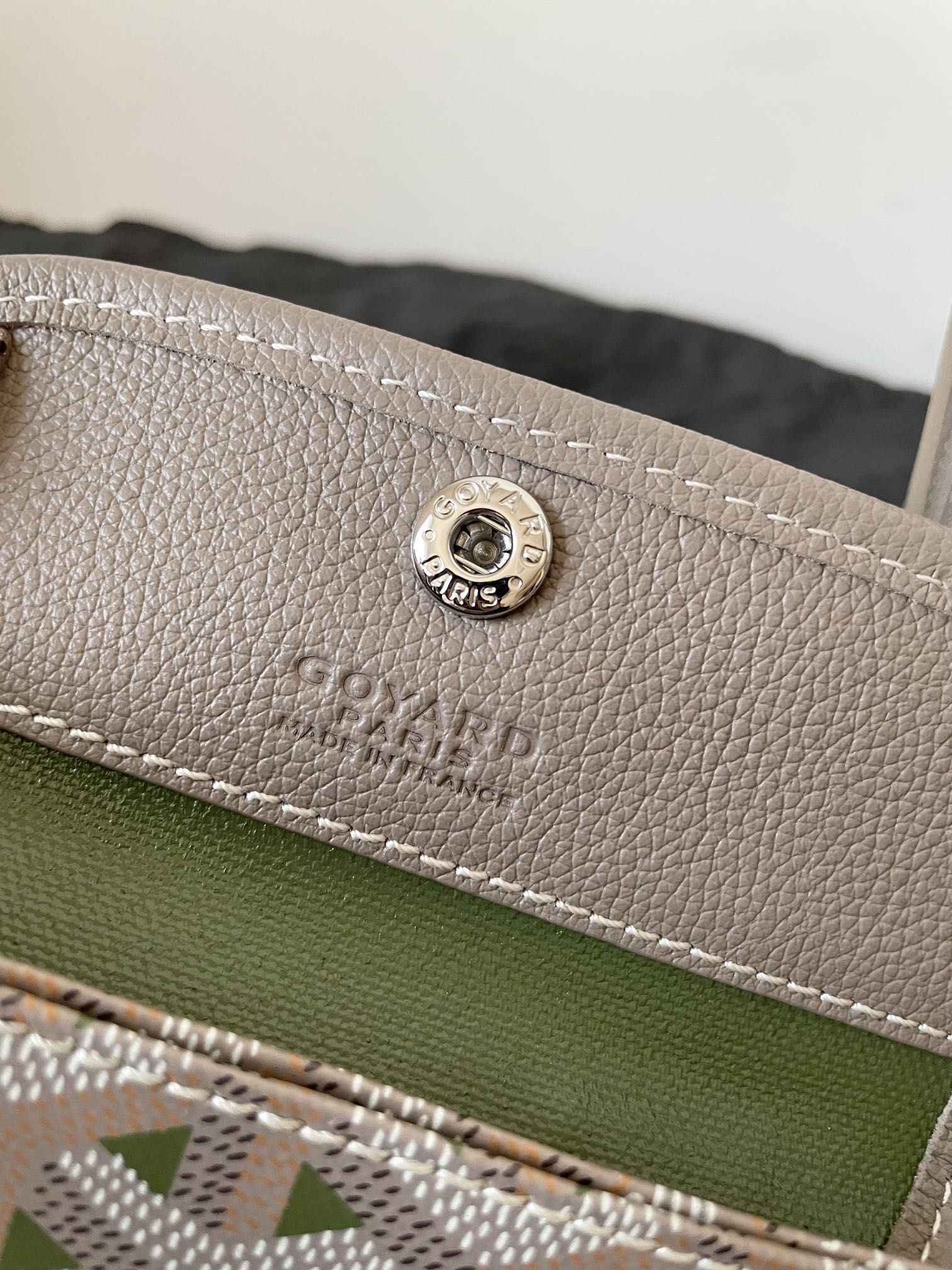 GOYARD ANJOU MINI BAG 20 IN GREY MIX GREEN GOYARDINE CANVAS AND CALFSKIN