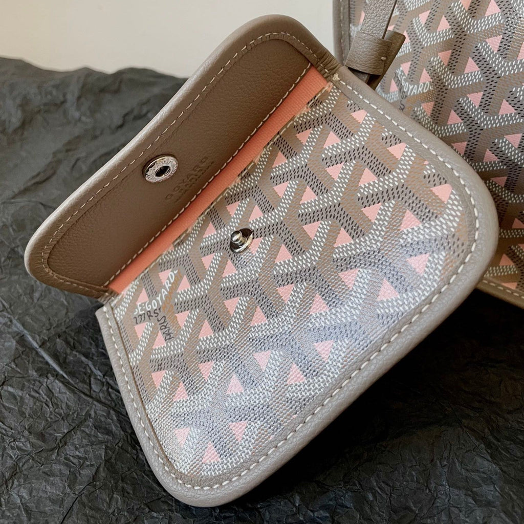 GOYARD ANJOU MINI BAG 20 IN GREY MIX PINK GOYARDINE CANVAS AND CALFSKIN