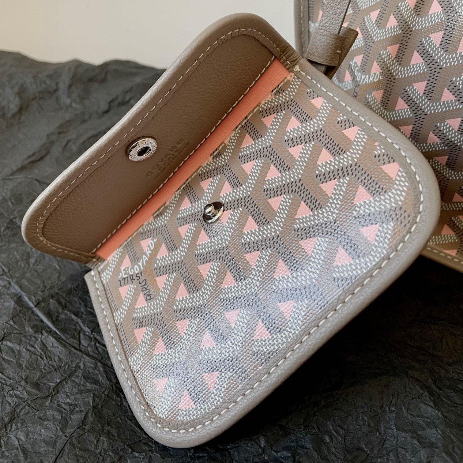 GOYARD ANJOU MINI BAG 20 IN GREY MIX PINK GOYARDINE CANVAS AND CALFSKIN