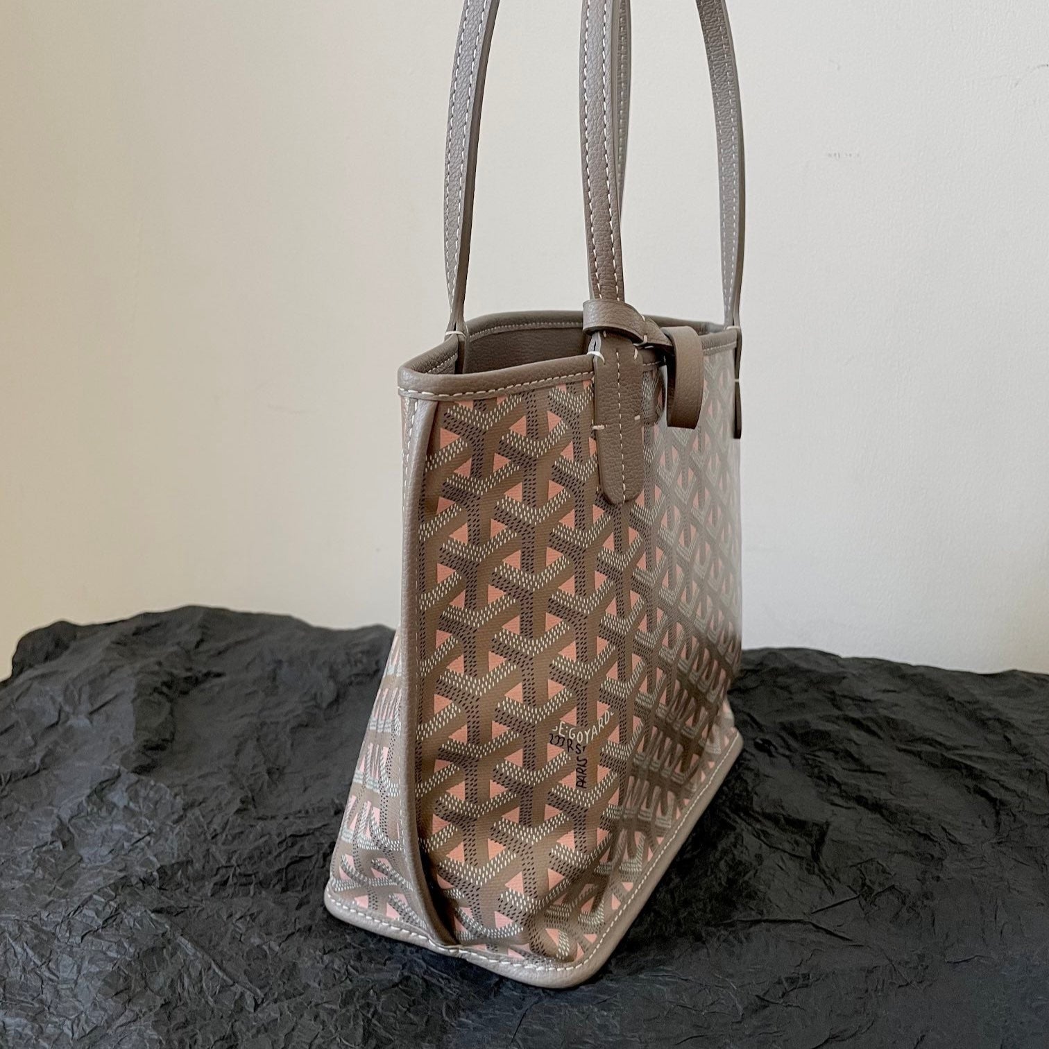 GOYARD ANJOU MINI BAG 20 IN GREY MIX PINK GOYARDINE CANVAS AND CALFSKIN