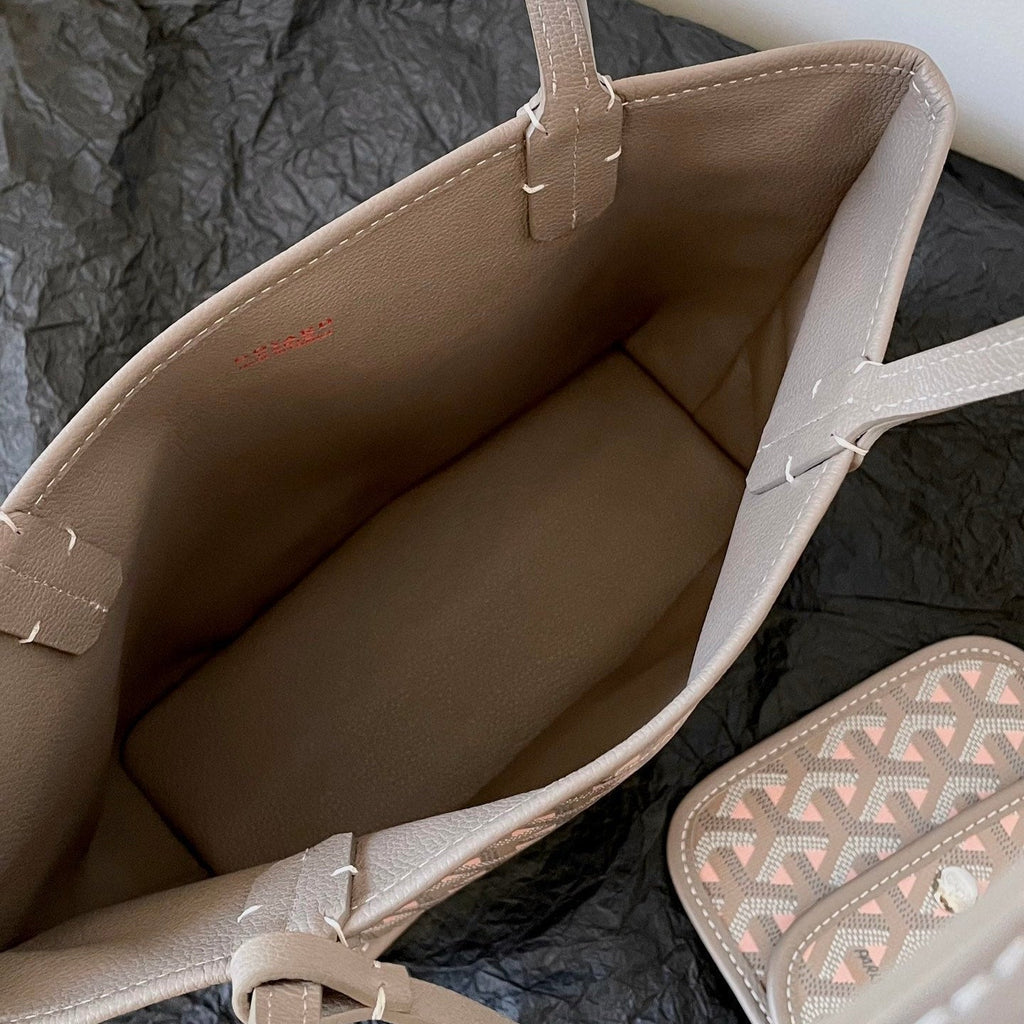 GOYARD ANJOU MINI BAG 20 IN GREY MIX PINK GOYARDINE CANVAS AND CALFSKIN