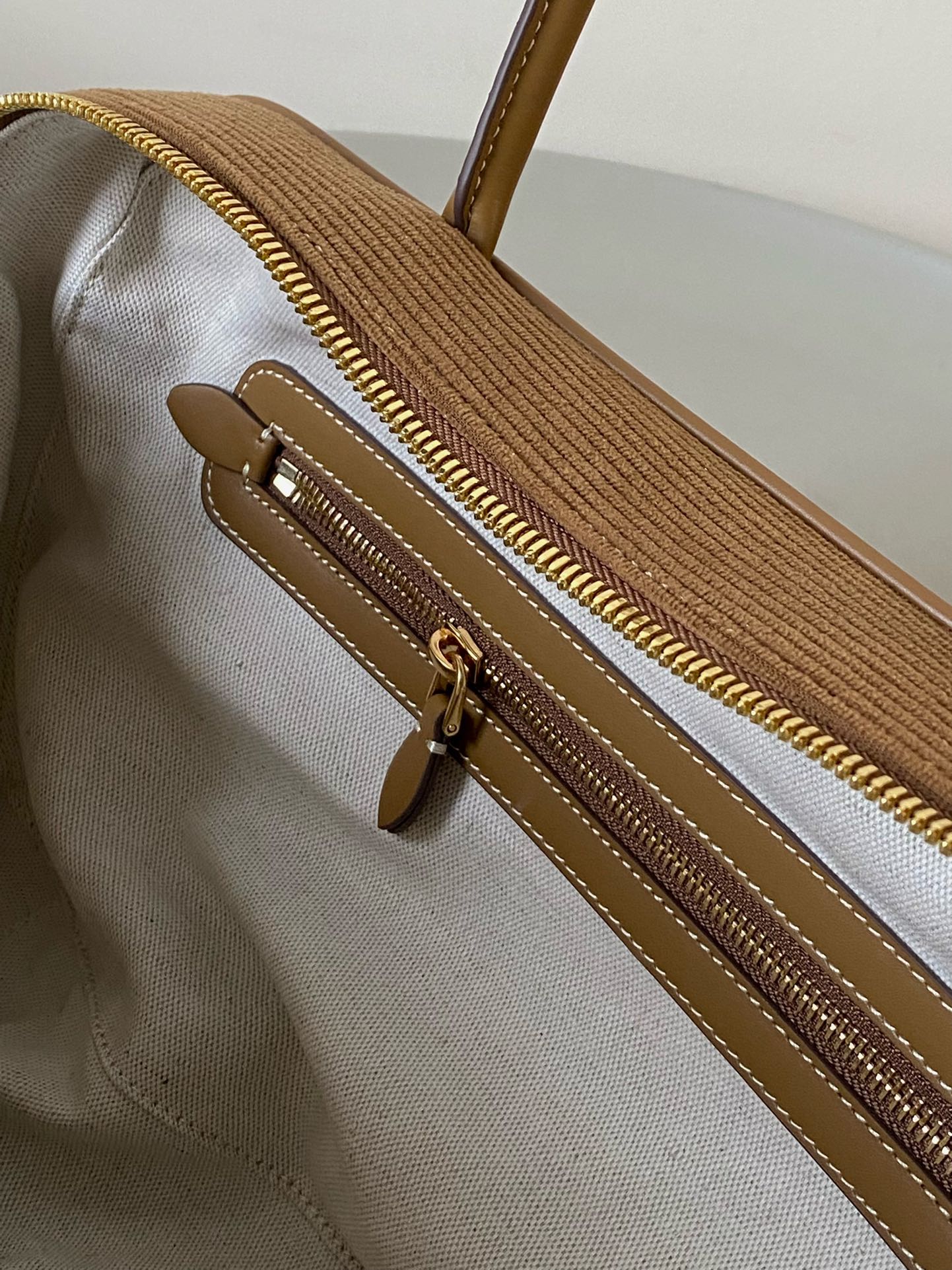 MIU MIU BEAU TOP HANDLE BAG 34 IN MEDIUM BROWN CORDUROY