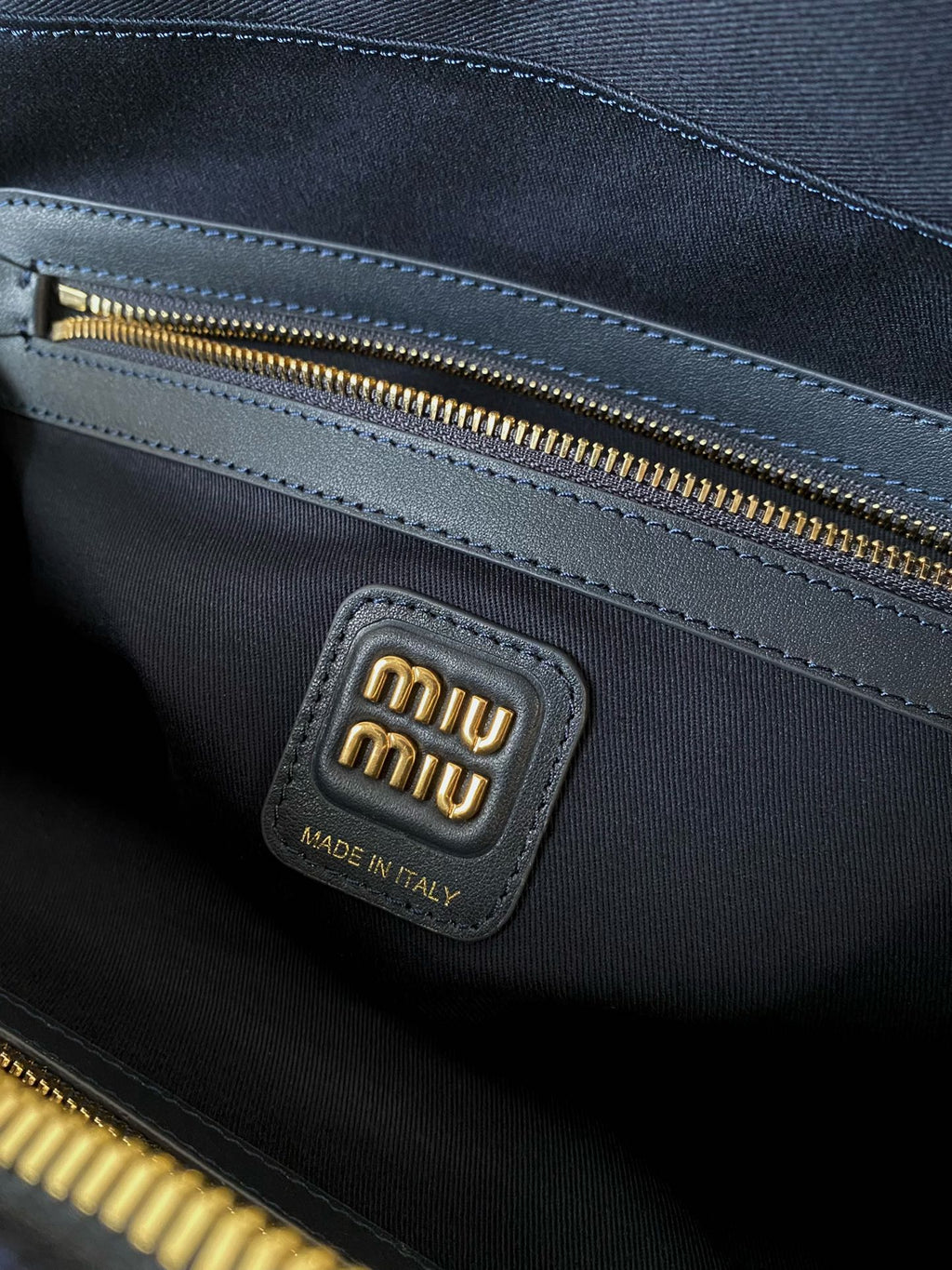MIU MIU BEAU TOP HANDLE BAG 34 IN NAVY BLUE CORDUROY