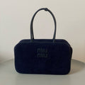 MIU MIU BEAU TOP HANDLE BAG 34 IN NAVY BLUE CORDUROY
