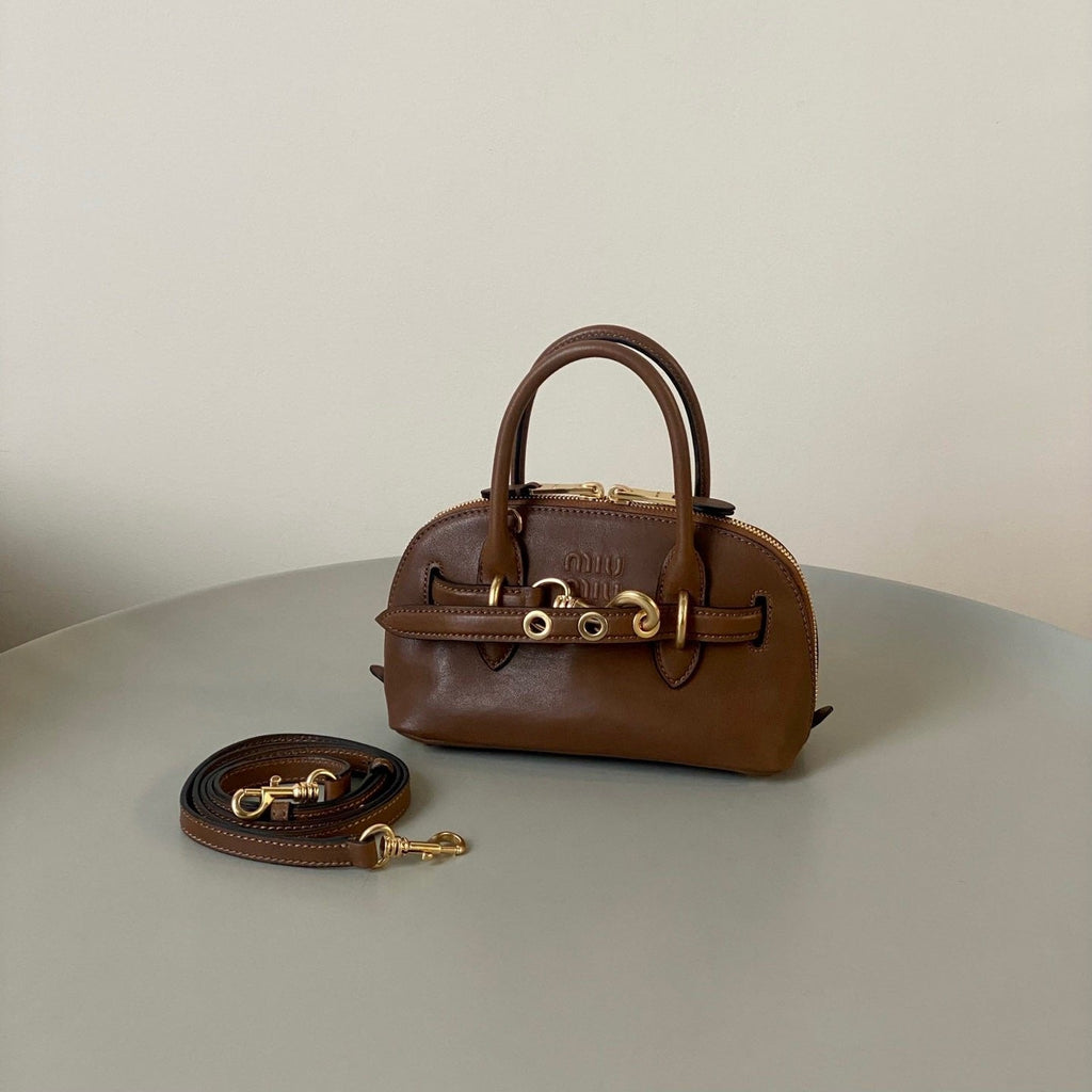 MIU MIU AVENTURE NAPPA MINI BAG 21 IN RUSSET BROWN CALFSKIN GOLD HARDWARE