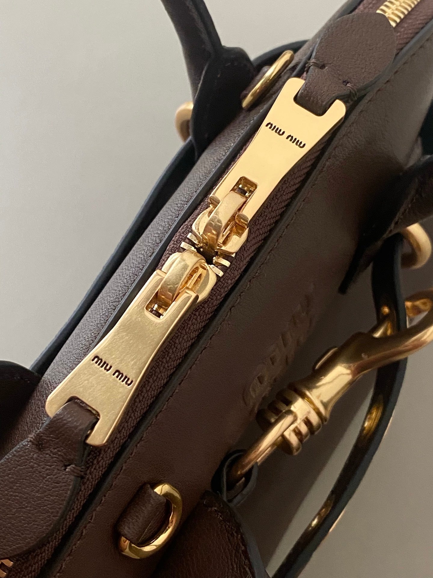 MIU MIU AVENTURE NAPPA MINI BAG 21 IN BRUNETTE BROWN CALFSKIN GOLD HARDWARE