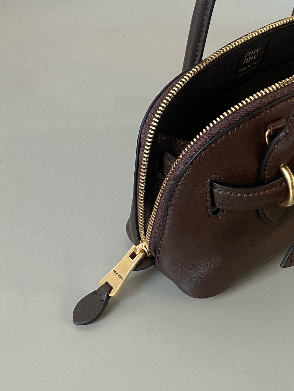 MIU MIU AVENTURE NAPPA MINI BAG 21 IN BRUNETTE BROWN CALFSKIN GOLD HARDWARE
