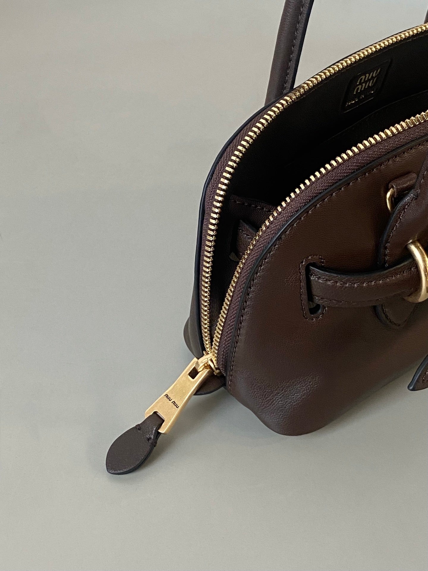 MIU MIU AVENTURE NAPPA MINI BAG 21 IN BRUNETTE BROWN CALFSKIN GOLD HARDWARE
