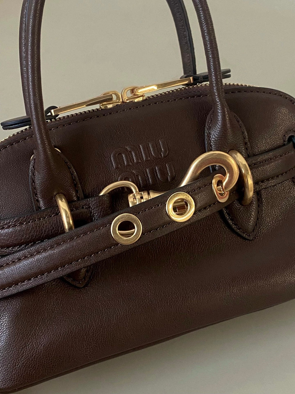 MIU MIU AVENTURE NAPPA MINI BAG 21 IN BRUNETTE BROWN CALFSKIN GOLD HARDWARE