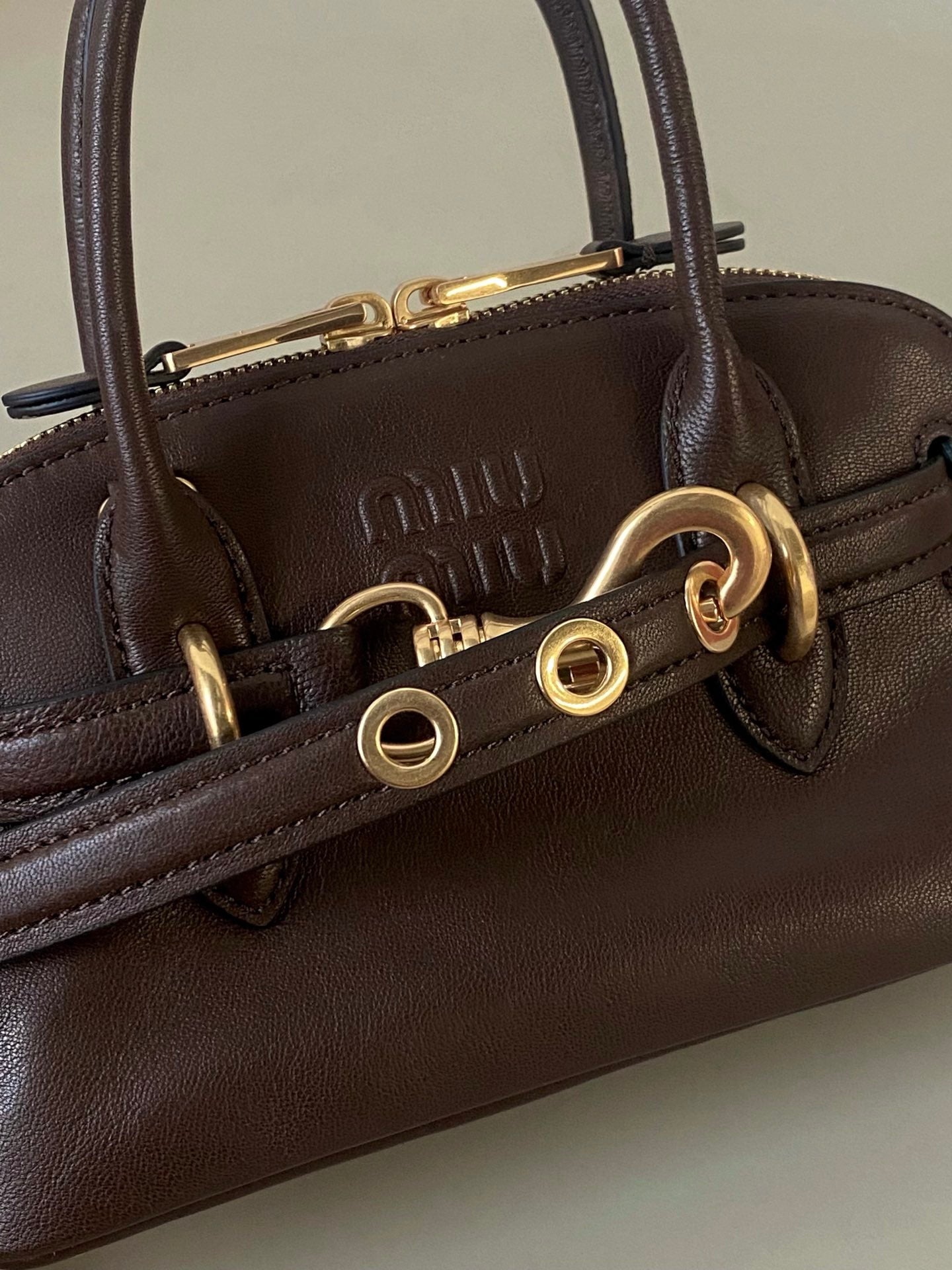 MIU MIU AVENTURE NAPPA MINI BAG 21 IN BRUNETTE BROWN CALFSKIN GOLD HARDWARE