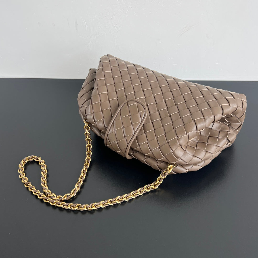 BOTTEGA VENETA LAUREN 1980 BAG 31 IN WOOD BROWN LAMBSKIN GOLD STRAP