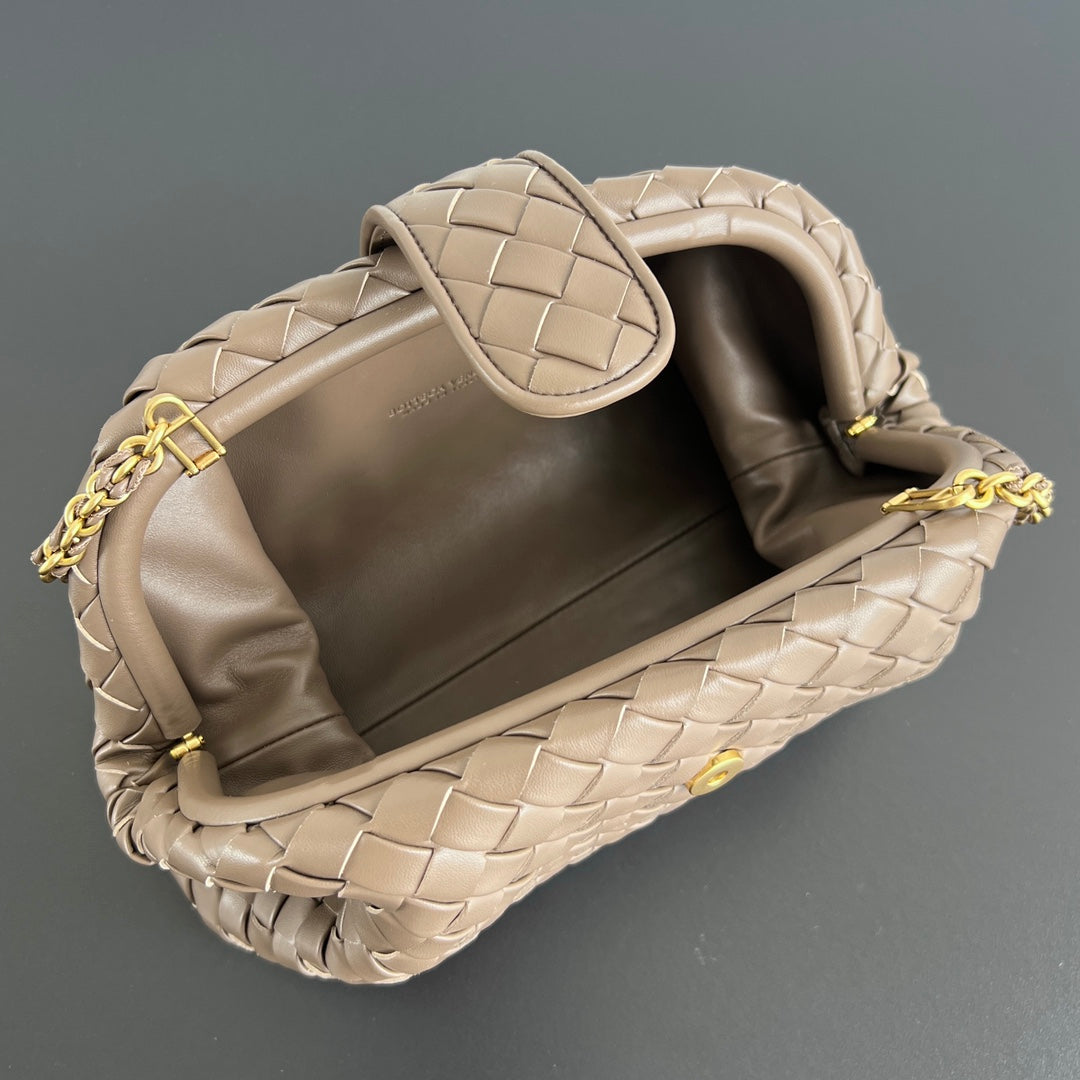 BOTTEGA VENETA LAUREN 1980 BAG 31 IN WOOD BROWN LAMBSKIN GOLD STRAP