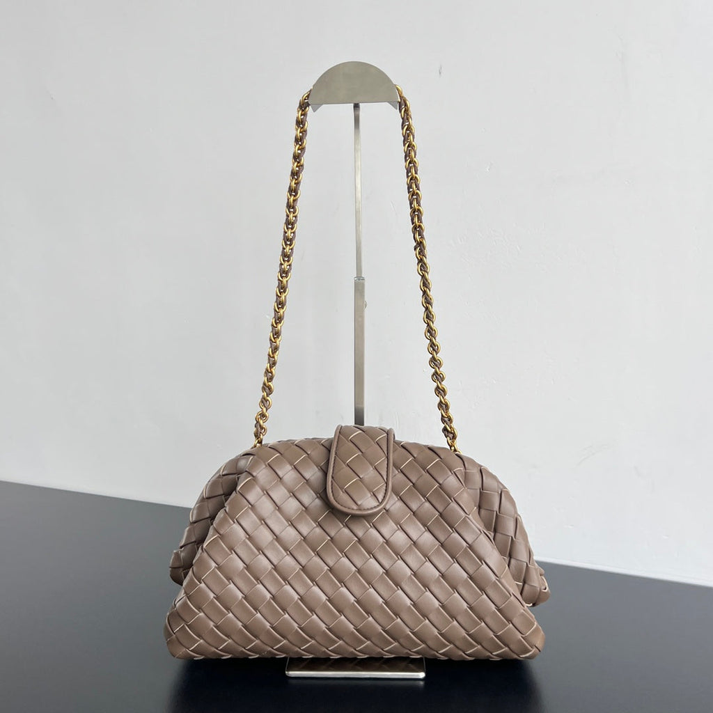 BOTTEGA VENETA LAUREN 1980 BAG 31 IN WOOD BROWN LAMBSKIN GOLD STRAP
