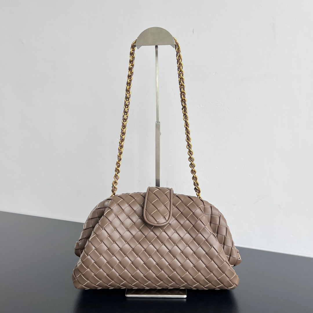 BOTTEGA VENETA LAUREN 1980 BAG 31 IN WOOD BROWN LAMBSKIN GOLD STRAP