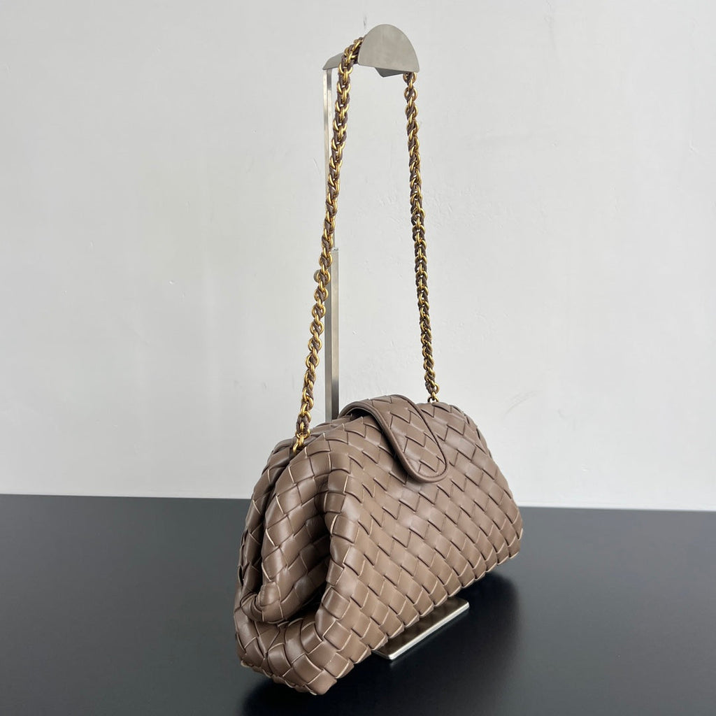 BOTTEGA VENETA LAUREN 1980 BAG 31 IN WOOD BROWN LAMBSKIN GOLD STRAP